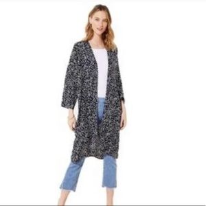 LOFT Floral Open Front Duster Kimono Navy Size XS/S